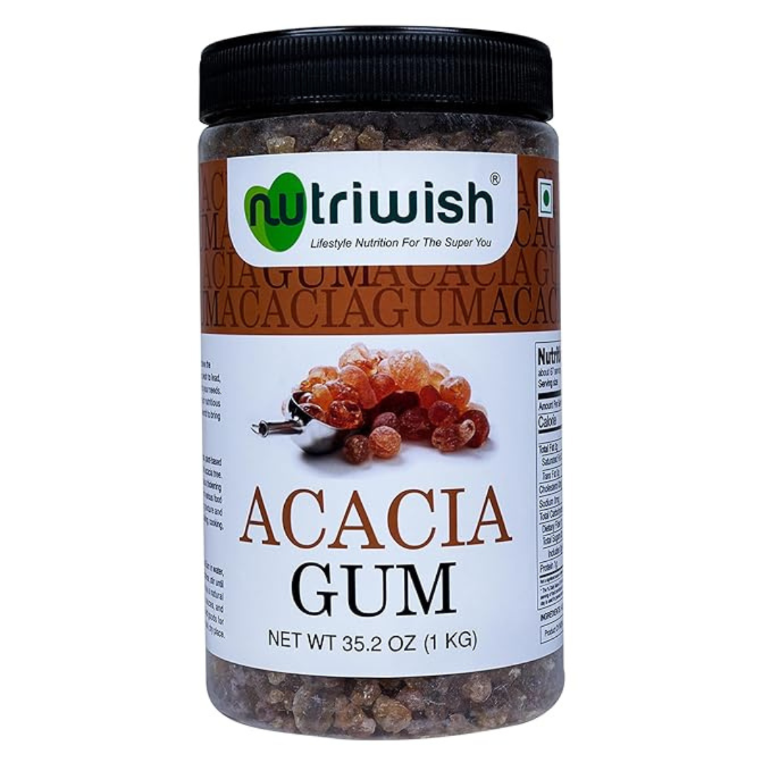 Jar of acacia gum with Triwish branding on a white background