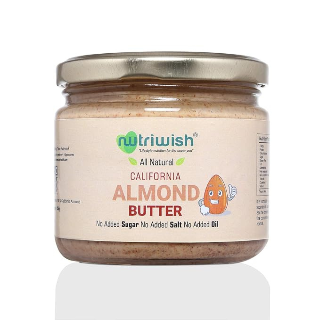 Jar of nutriwish California Almond Butter on a white background