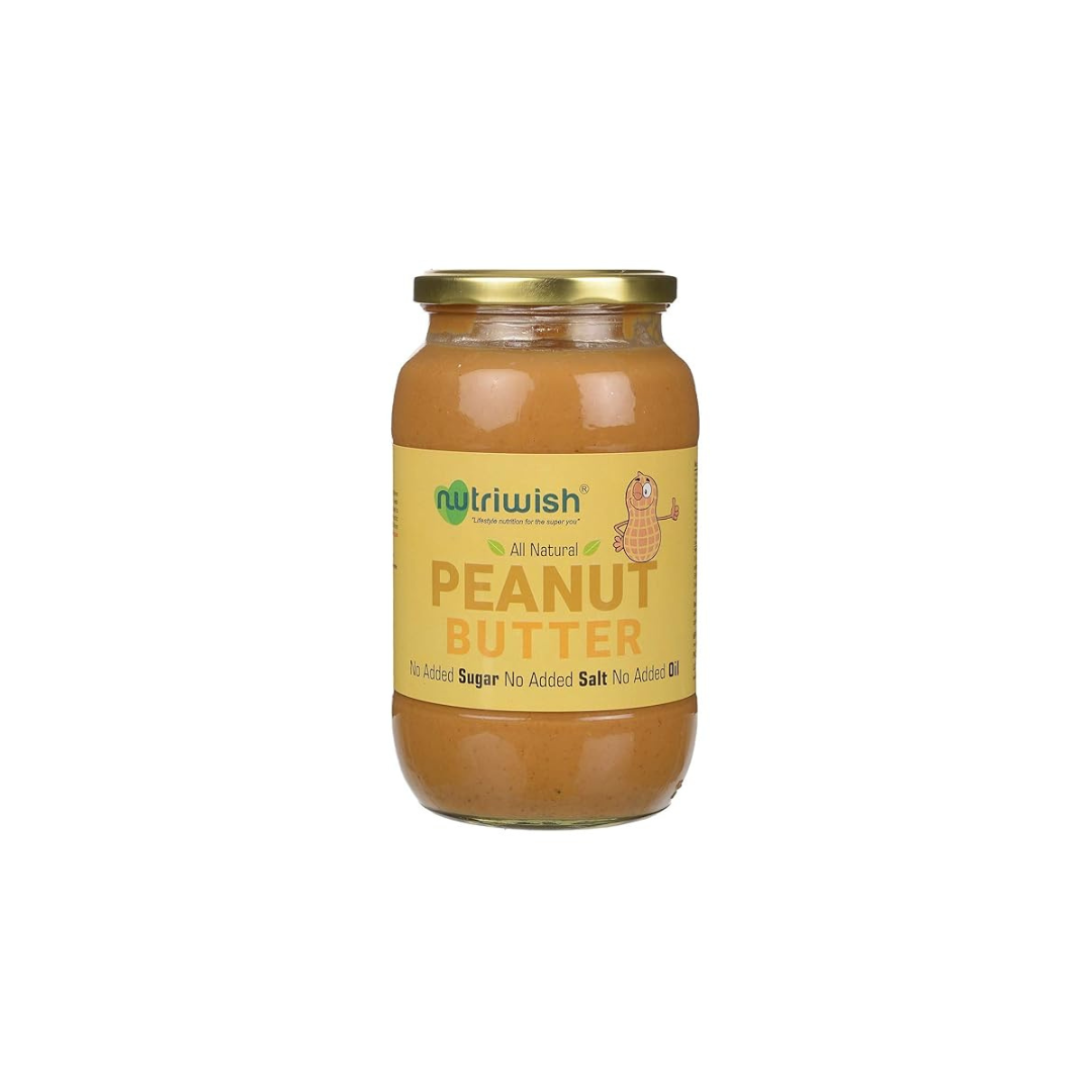 Jar of Nutriwish peanut butter on a white background