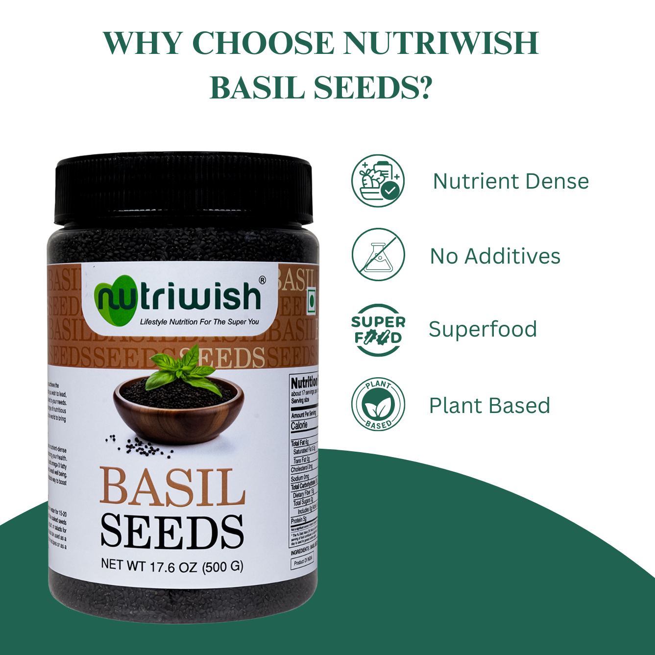 Nutriwish Basil Seeds | Sabja & Tukmaria Seeds | Premium Culinary Ingredient